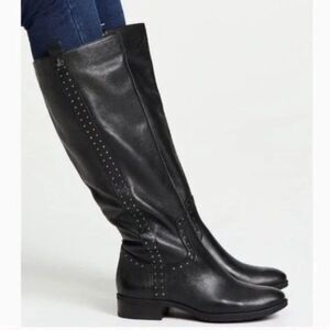 Sam Edelman Prina Riding Boot Black Studded Leather Flat Sz 10